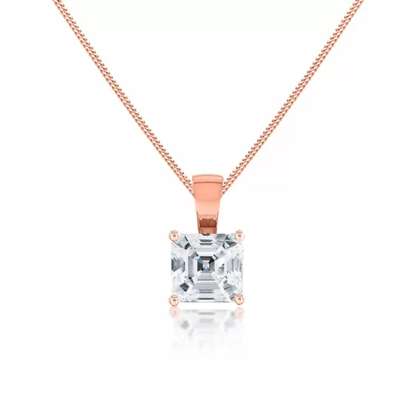 LOLA Asscher Cut Lab Diamond 4 Claw Pendant 14k/18k Rose Gold