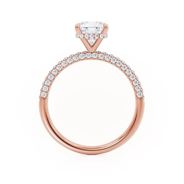 COCO Cushion Cut Lab Diamond 18k Rose Gold Petite Hidden Halo Triple Pavé - Image 2