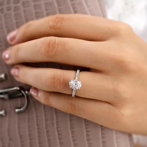 VIOLA Oval Moissanite & Diamond 18k Rose Gold Shoulder Set Ring - Image 5