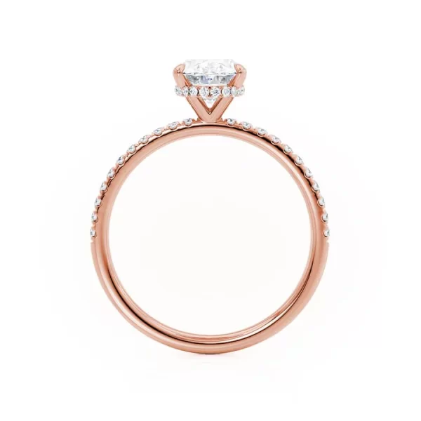 LIVELY Oval Lab Diamond 18k Rose Gold Petite Hidden Halo Pavé Shoulder Set - Image 4