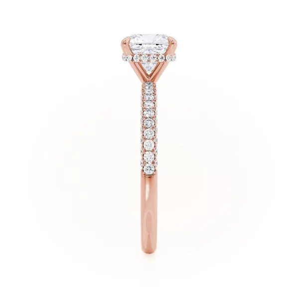 COCO Cushion Cut Lab Diamond 18k Rose Gold Petite Hidden Halo Triple Pavé - Image 3