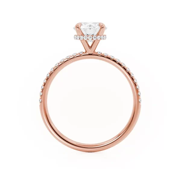 LIVELY Round Lab Diamond 18k Rose Gold Petite Hidden Halo Pavé Shoulder Set Ring - Image 2