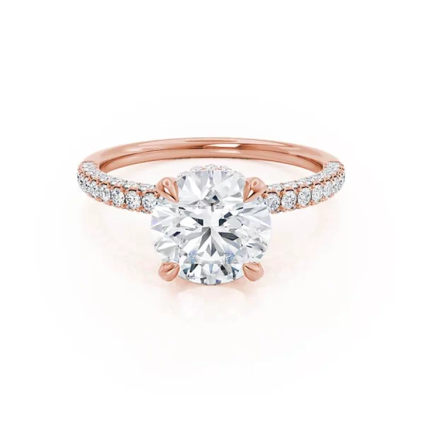 COCO Round Lab Diamond 18k Rose Gold Petite Hidden Halo Triple Pavé Shoulder Set Ring - Image 3