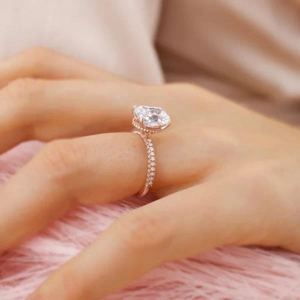 COCO Elongated Cushion Cut Lab Diamond 18k Rose Gold Petite Hidden Halo Triple Pavé - Image 7