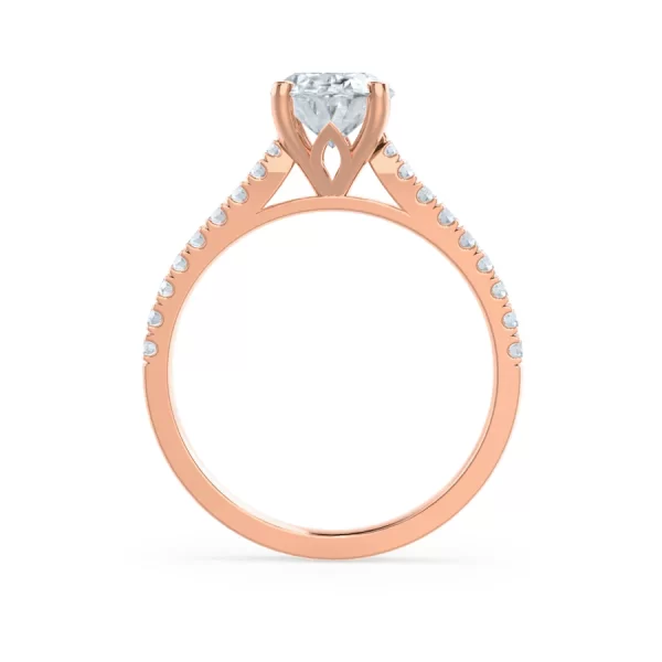 VIOLA Oval Moissanite & Diamond 18k Rose Gold Shoulder Set Ring - Image 2