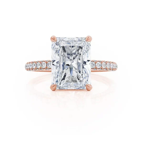 COCO Radiant Lab Diamond 18k Rose Gold Petite Triple Pavé Hidden Halo - Image 4