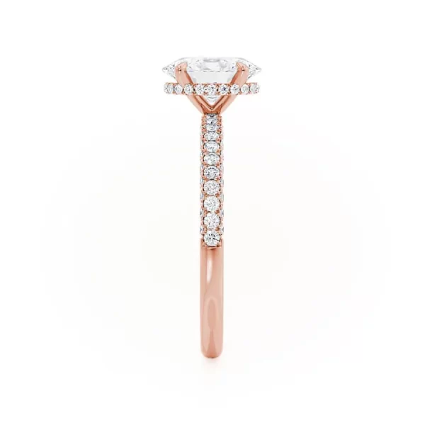 COCO Oval Lab Diamond 18k Rose Gold Petite Hidden Halo Triple Pavé Shoulder Set - Image 4