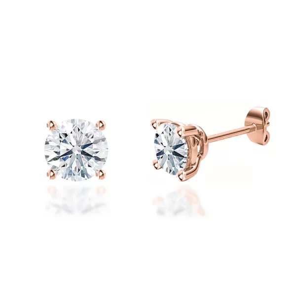 DOVE Round Lab Diamond 14k/18k Rose Gold Stud Earrings - Image 3