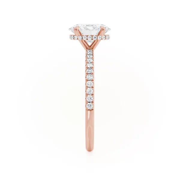 LIVELY Oval Lab Diamond 18k Rose Gold Petite Hidden Halo Pavé Shoulder Set - Image 5