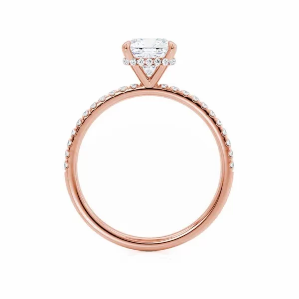 LIVELY Cushion Lab Diamond 18k Rose Gold Petite Hidden Halo Pavé Shoulder Set - Image 2