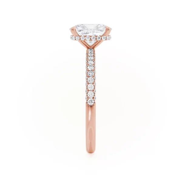 COCO Elongated Cushion Cut Lab Diamond 18k Rose Gold Petite Hidden Halo Triple Pavé - Image 5