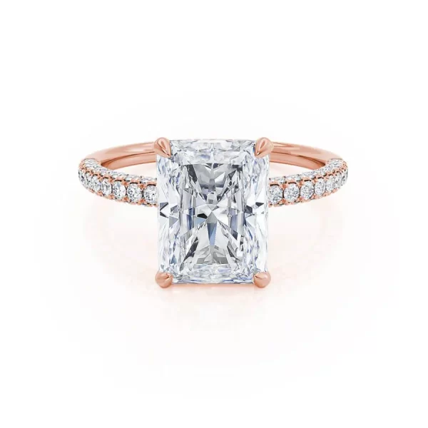 COCO Radiant Lab Diamond 18k Rose Gold Petite Triple Pavé Hidden Halo - Image 5