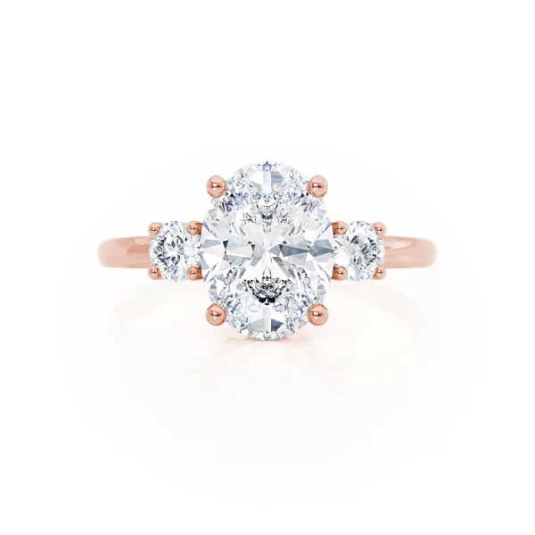 LOUELLA Oval Lab Diamond 18k Rose Gold Trilogy Ring - Image 3