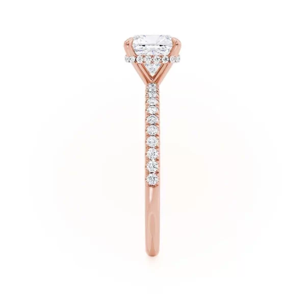 LIVELY Cushion Lab Diamond 18k Rose Gold Petite Hidden Halo Pavé Shoulder Set - Image 3