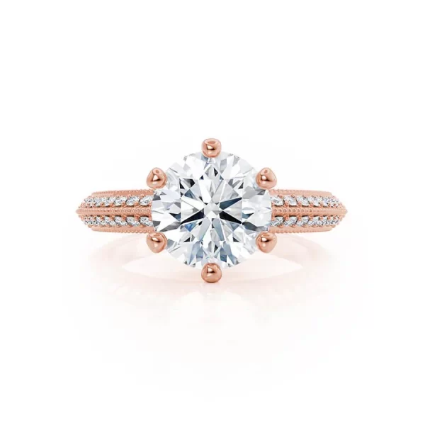 VICTORIA Round Lab Diamond 18 Rose Gold Shoulder Set Ring - Image 4