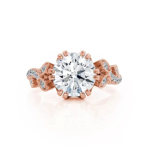 FLEUR Round Lab Diamond 18k Rose Gold Shoulder Set Ring - Image 4