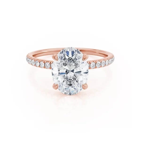 LIVELY Oval Lab Diamond 18k Rose Gold Petite Hidden Halo Pavé Shoulder Set - Image 2