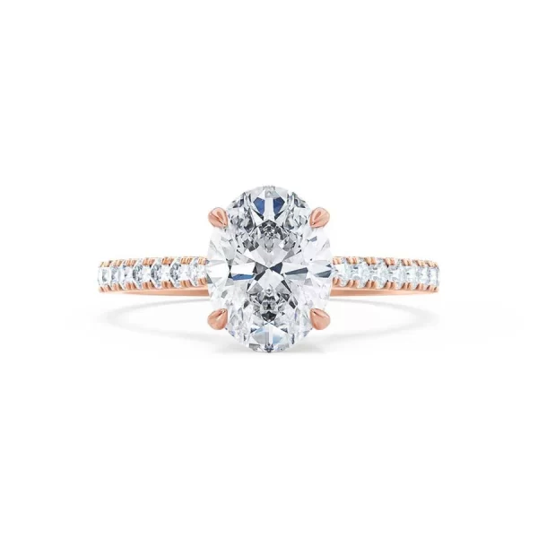 VIOLA Oval Moissanite & Diamond 18k Rose Gold Shoulder Set Ring - Image 4