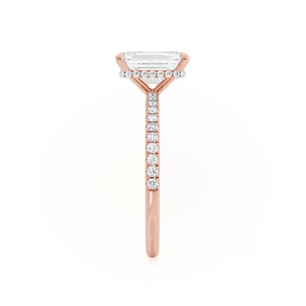 LIVELY Emerald Lab Diamond & Diamond 18k Rose Gold Hidden Halo Micro Pavé Shoulder Set - Image 5