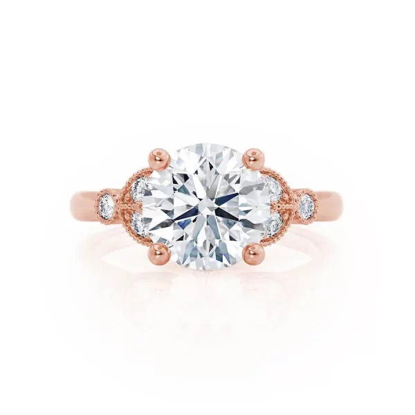 DELILAH Round Lab Diamond 18k Rose Gold Shoulder Set Ring - Image 2