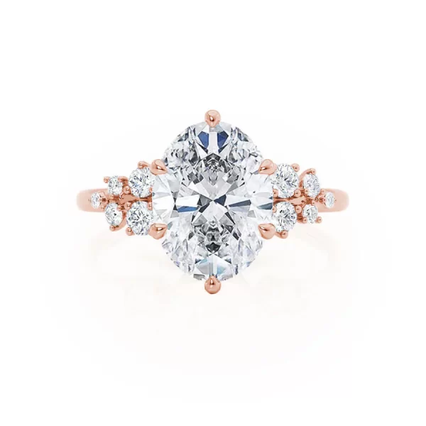 ALYA Oval Lab Diamond Starburst Cluster Shoulder Set Engagement Ring 18k Rose Gold - Image 2