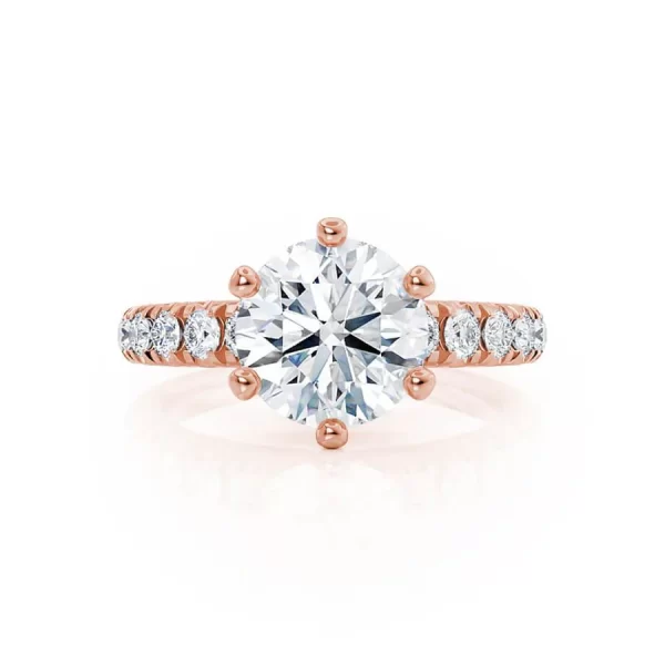 BELLE Round Lab Diamond 18k Rose Gold Shoulder Set Ring - Image 3