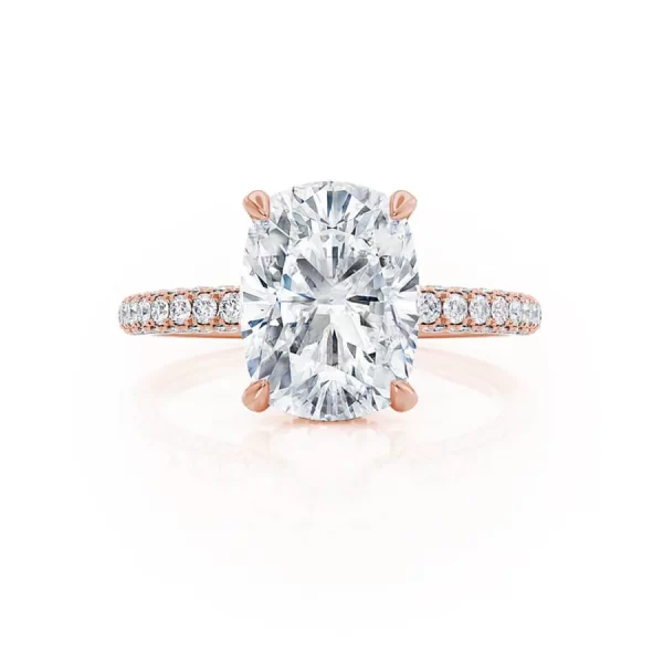 COCO Elongated Cushion Cut Lab Diamond 18k Rose Gold Petite Hidden Halo Triple Pavé - Image 2