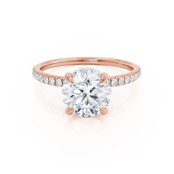 LIVELY Round Lab Diamond 18k Rose Gold Petite Hidden Halo Pavé Shoulder Set Ring - Image 5