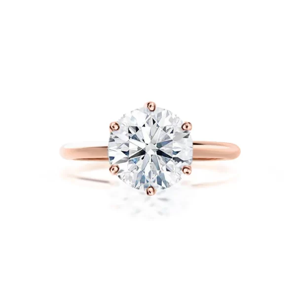 LILLIE Round Lab Diamond 18K Rose Gold 6 Prong Knife Edge Solitaire Ring - Image 2