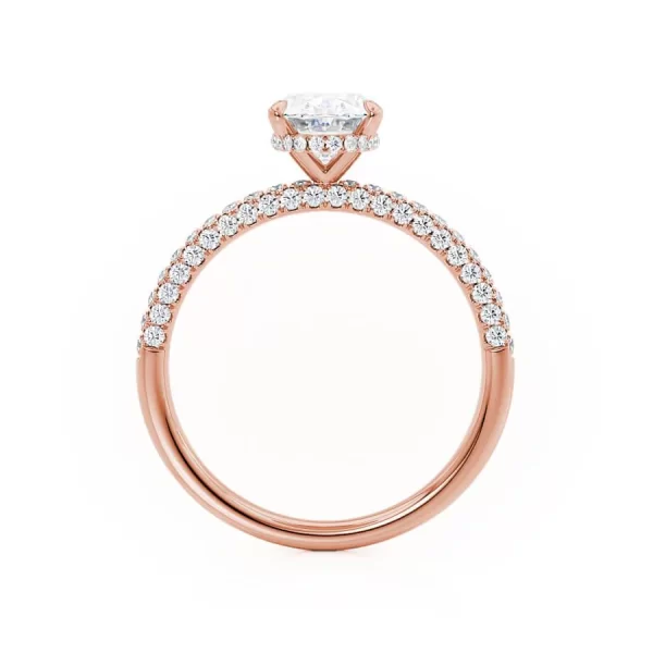 COCO Oval Lab Diamond 18k Rose Gold Petite Hidden Halo Triple Pavé Shoulder Set - Image 2