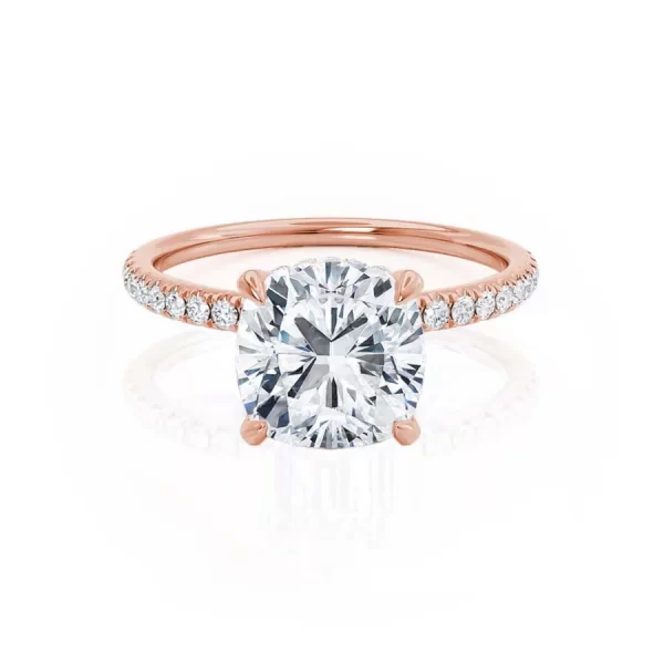 LIVELY Cushion Lab Diamond 18k Rose Gold Petite Hidden Halo Pavé Shoulder Set - Image 5