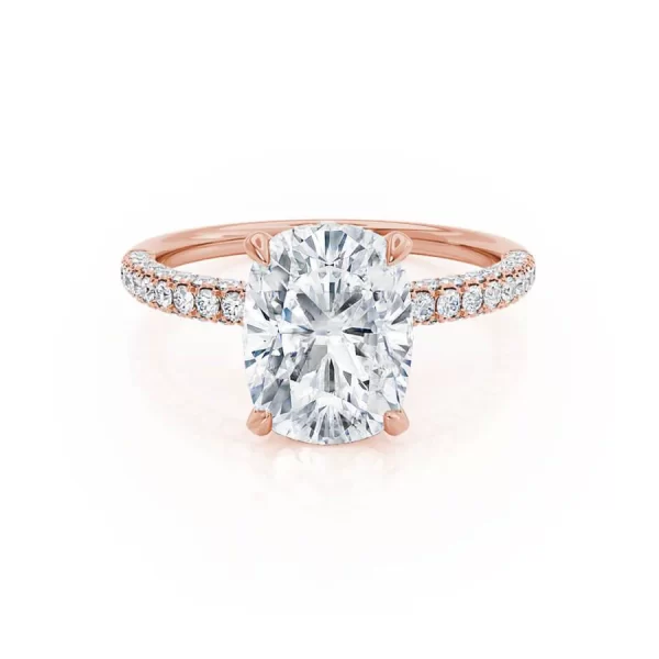 COCO Elongated Cushion Cut Lab Diamond 18k Rose Gold Petite Hidden Halo Triple Pavé - Image 3