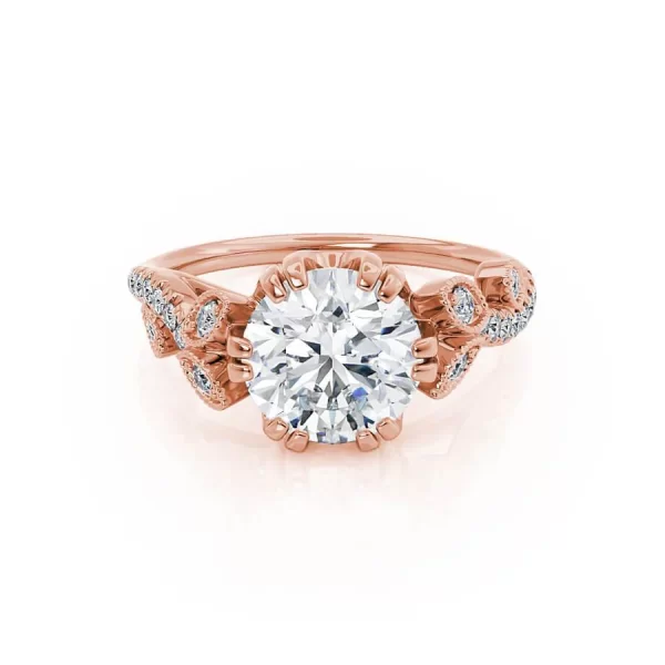 FLEUR Round Lab Diamond 18k Rose Gold Shoulder Set Ring