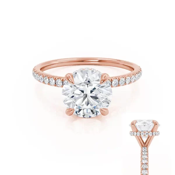 LIVELY Round Lab Diamond 18k Rose Gold Petite Hidden Halo Pavé Shoulder Set Ring