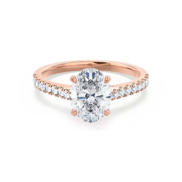 VIOLA Oval Moissanite & Diamond 18k Rose Gold Shoulder Set Ring