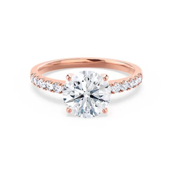 GISELLE Round Moissanite & Diamond 18k Rose Gold Solitaire Ring