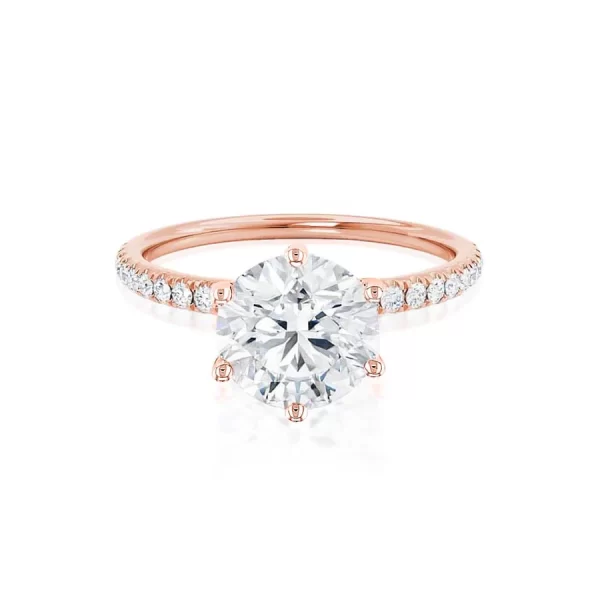 LILLIE LUXE Round Lab Diamond & Diamond 18k Rose Gold Shoulder Set Ring