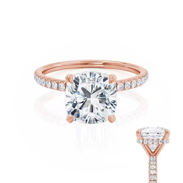 LIVELY Cushion Lab Diamond 18k Rose Gold Petite Hidden Halo Pavé Shoulder Set