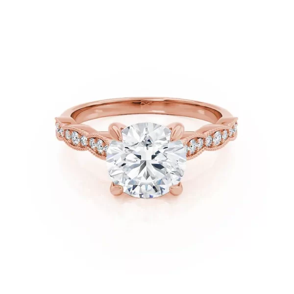 HONOR Round Lab Diamond 18k Rose Gold Shoulder Set Ring