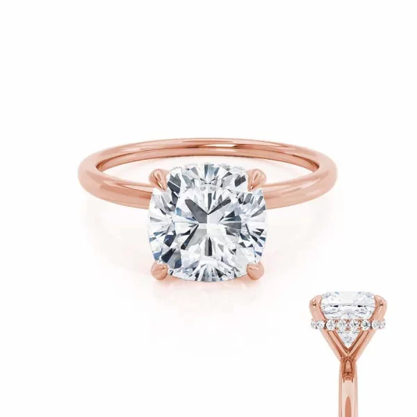 PARIS Cushion Lab Diamond 18k Rose Gold Hidden Halo