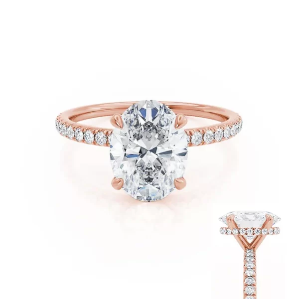 LIVELY Oval Lab Diamond 18k Rose Gold Petite Hidden Halo Pavé Shoulder Set