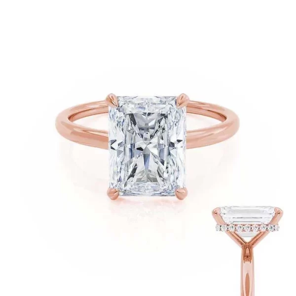 PARIS Radiant Lab Diamond 18k Rose Gold Hidden Halo Solitaire