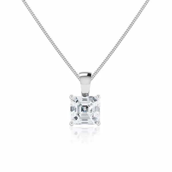 LOLA Asscher Cut Lab Diamond 4 Claw Pendant 14k/18k White Gold