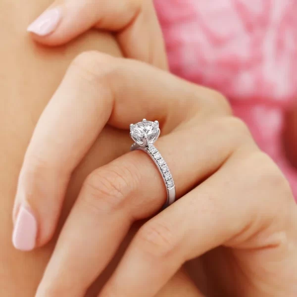 BELLE Round Lab Diamond 18k White Gold Shoulder Set Ring - Image 6