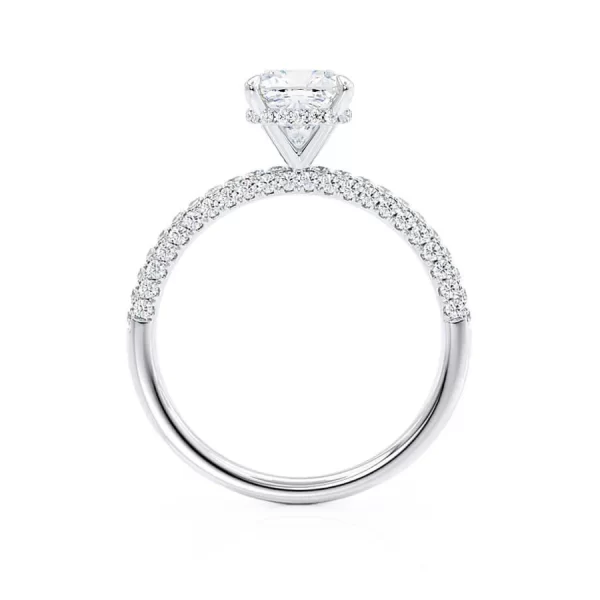 COCO Cushion Cut Lab Diamond 18k White Gold Petite Hidden Halo Triple Pavé - Image 2