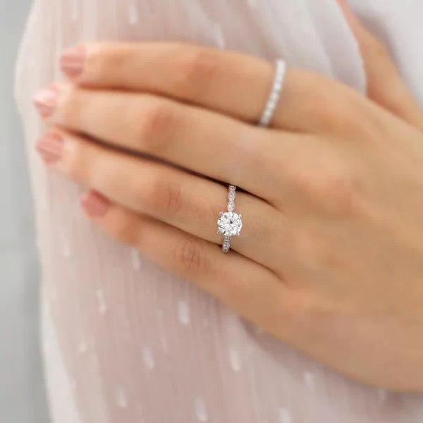 HONOR Round Lab Diamond 18k White Gold Shoulder Set Ring - Image 5