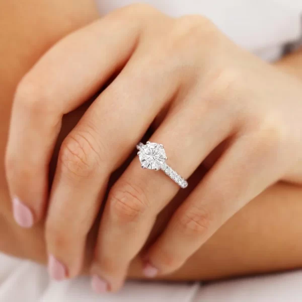 BELLE Round Lab Diamond 18k White Gold Shoulder Set Ring - Image 5