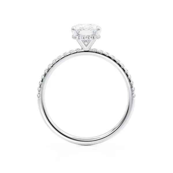 LIVELY Elongated Cushion Lab Diamond 18k White Gold Petite Hidden Halo Pavé Shoulder Set - Image 2