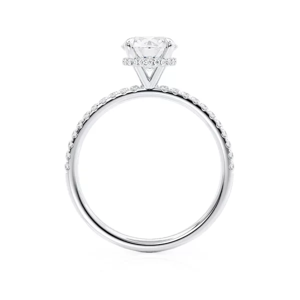 LIVELY Round Lab Diamond 18k White Gold Petite Hidden Halo Pavé Shoulder Set Ring - Image 3