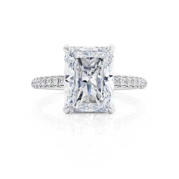 COCO Radiant Lab Diamond 18k White Gold Petite Triple Pavé Hidden Halo - Image 4